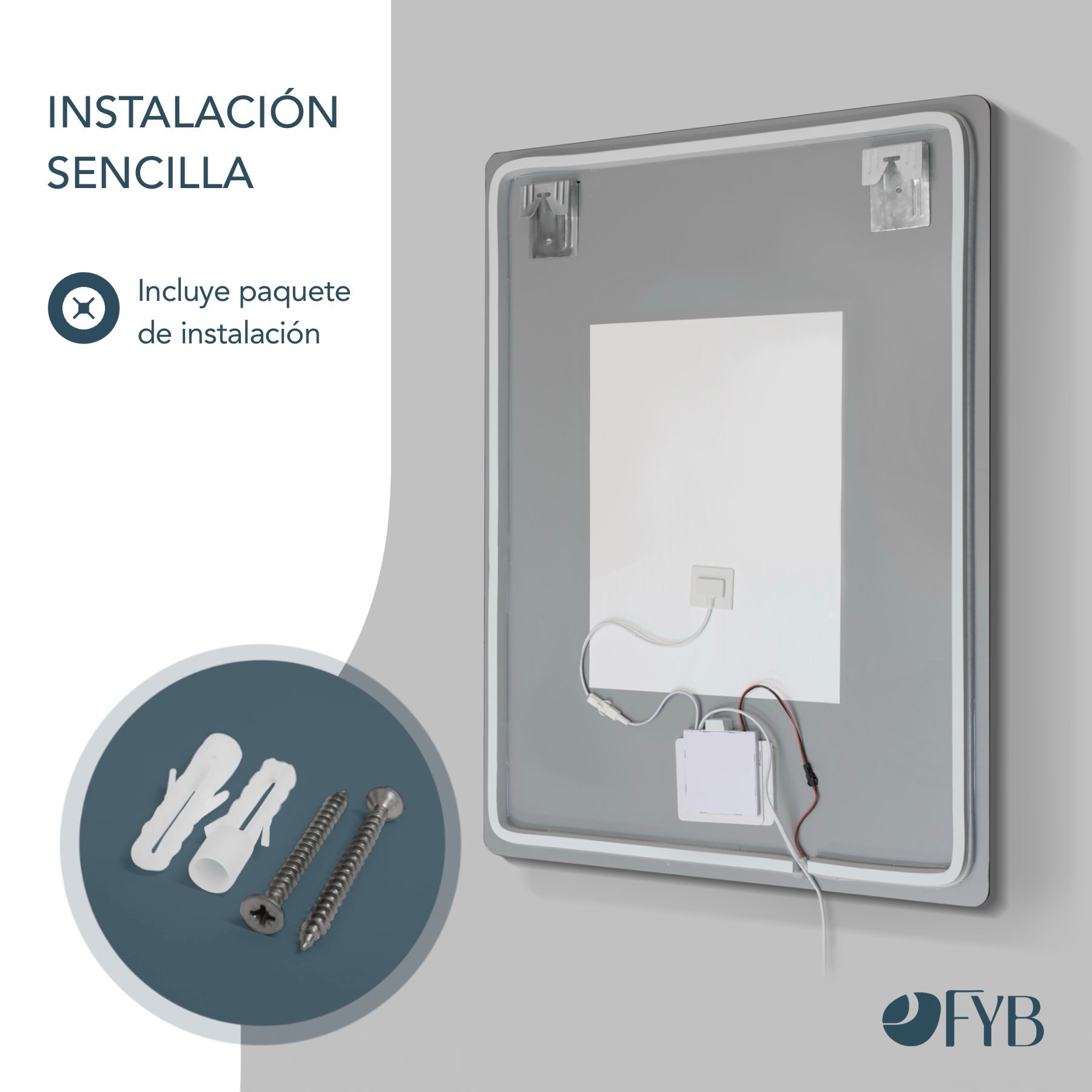 Feel Your Bath, Espejo de Baño Cuadrado / Rectangular con Luz LED Regulable 100x80cm, con Interruptor Táctil, Antivaho y Apagado Automático - 5