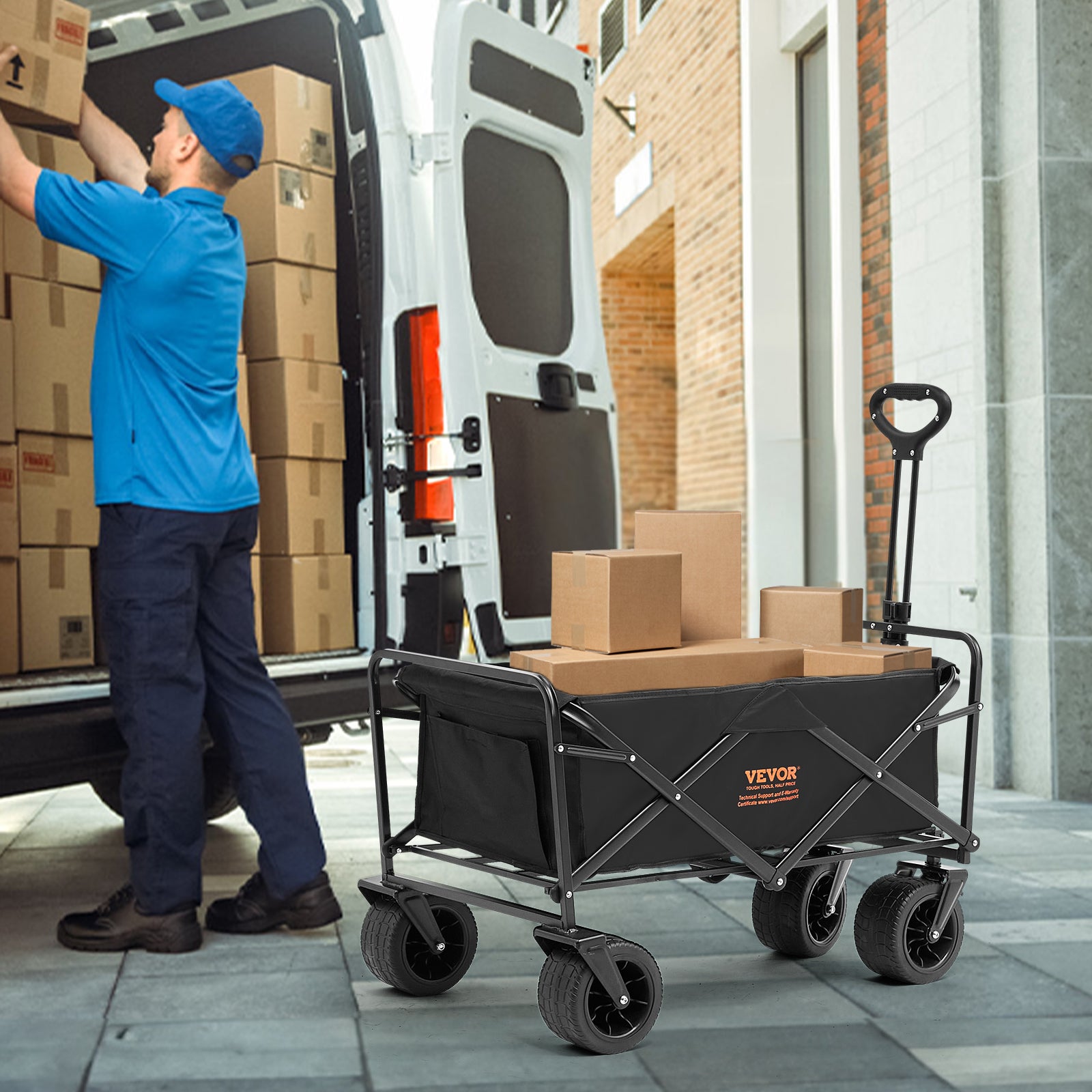 Chariot pliable,VEVOR chariot de plage de 3 pieds cubes avec roues tout terrain,chariot pliable robuste,capacité de poids de 350 lb porte-boissons - 8