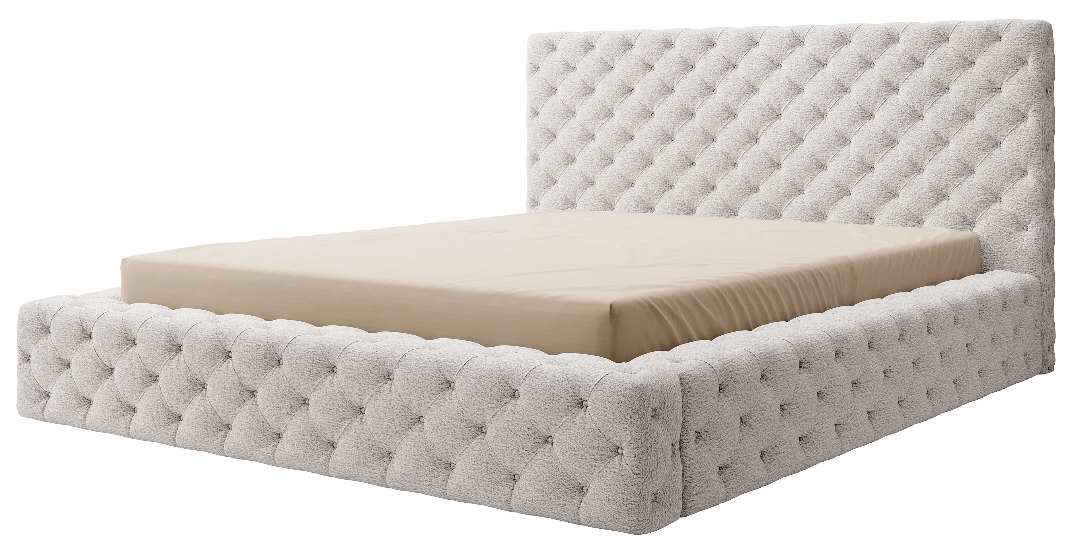 Lit design avec tête de lit et coffre capitonné velours écru Prince - 3