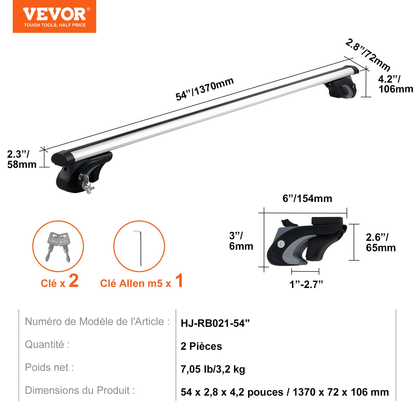 Barres transversales universelles SucceBuy 54