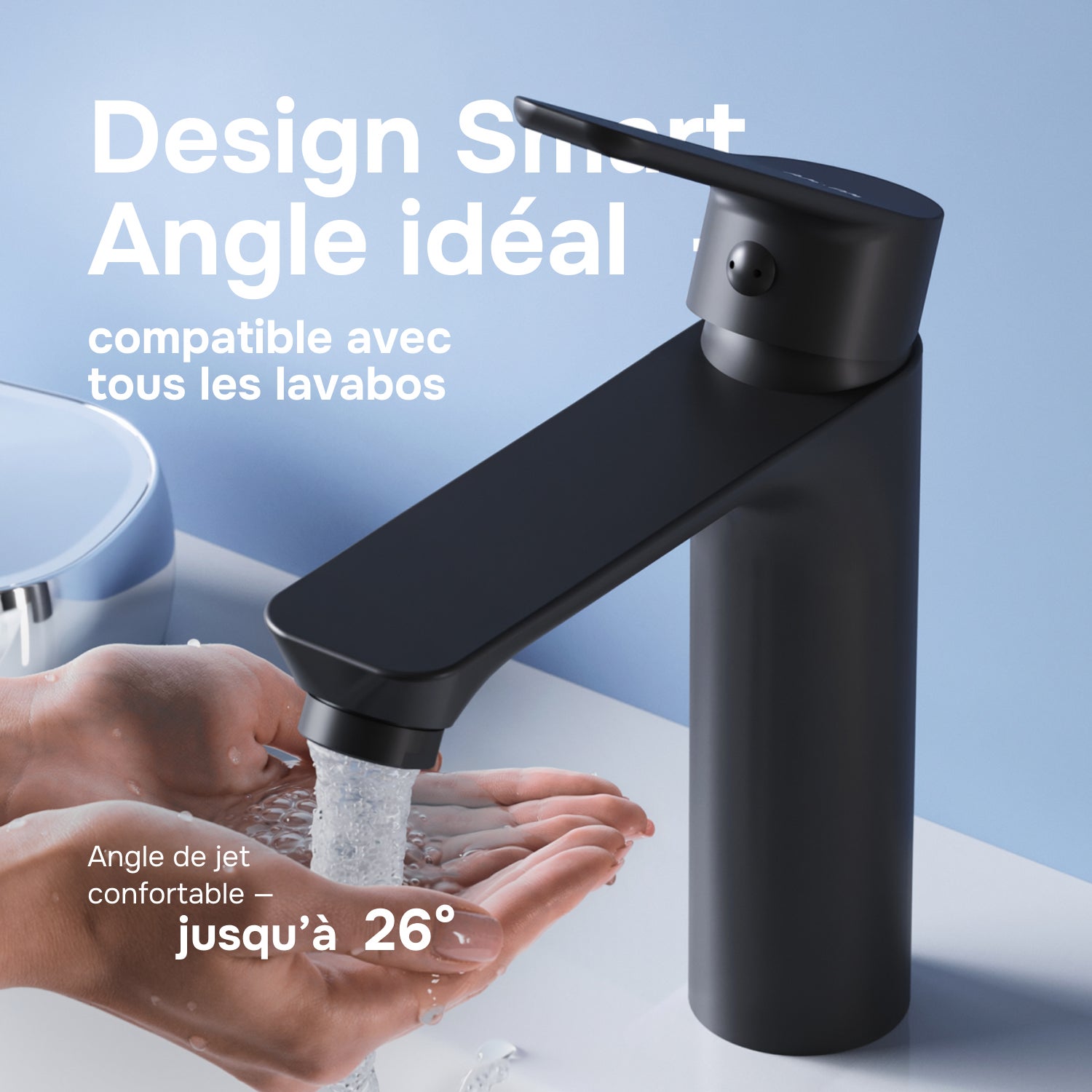 Mitigeur de Lavabo, Robinet de Lavabo, Mitigeur Salle de Bain Robinet de lavabo, Noir, Hit taille S, FTA02122 AM.PM - 6