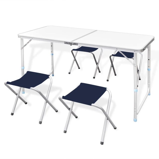 Conjunto de mesa e cadeiras dobráveis e portáteis para acampamento, jardim branco