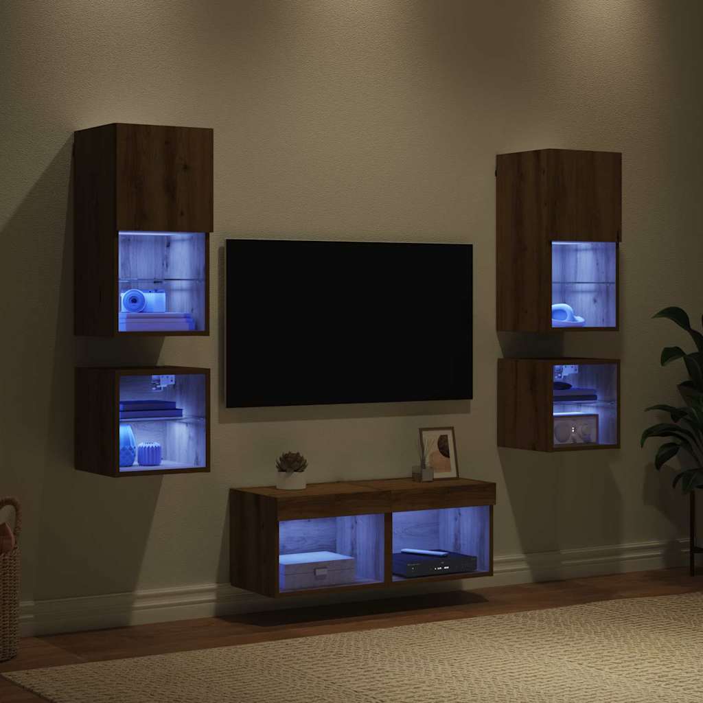 Meubles TV muraux, 8 pièces, chêne artisanal, pour le salon, 30,5 × 30 ...