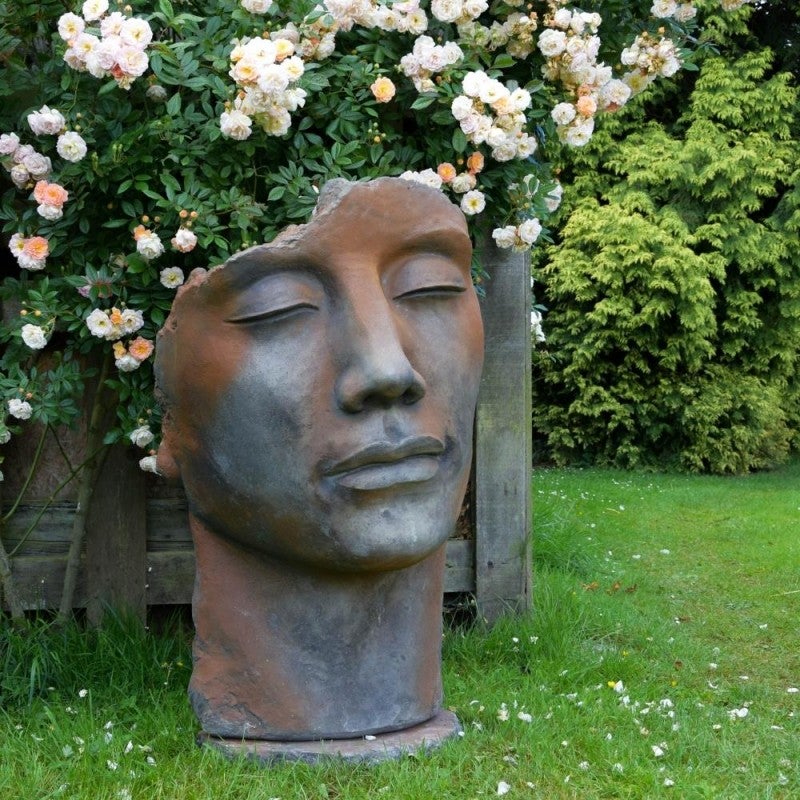 Statue visage homme extérieur grand format - Rouille 115 cm - 3