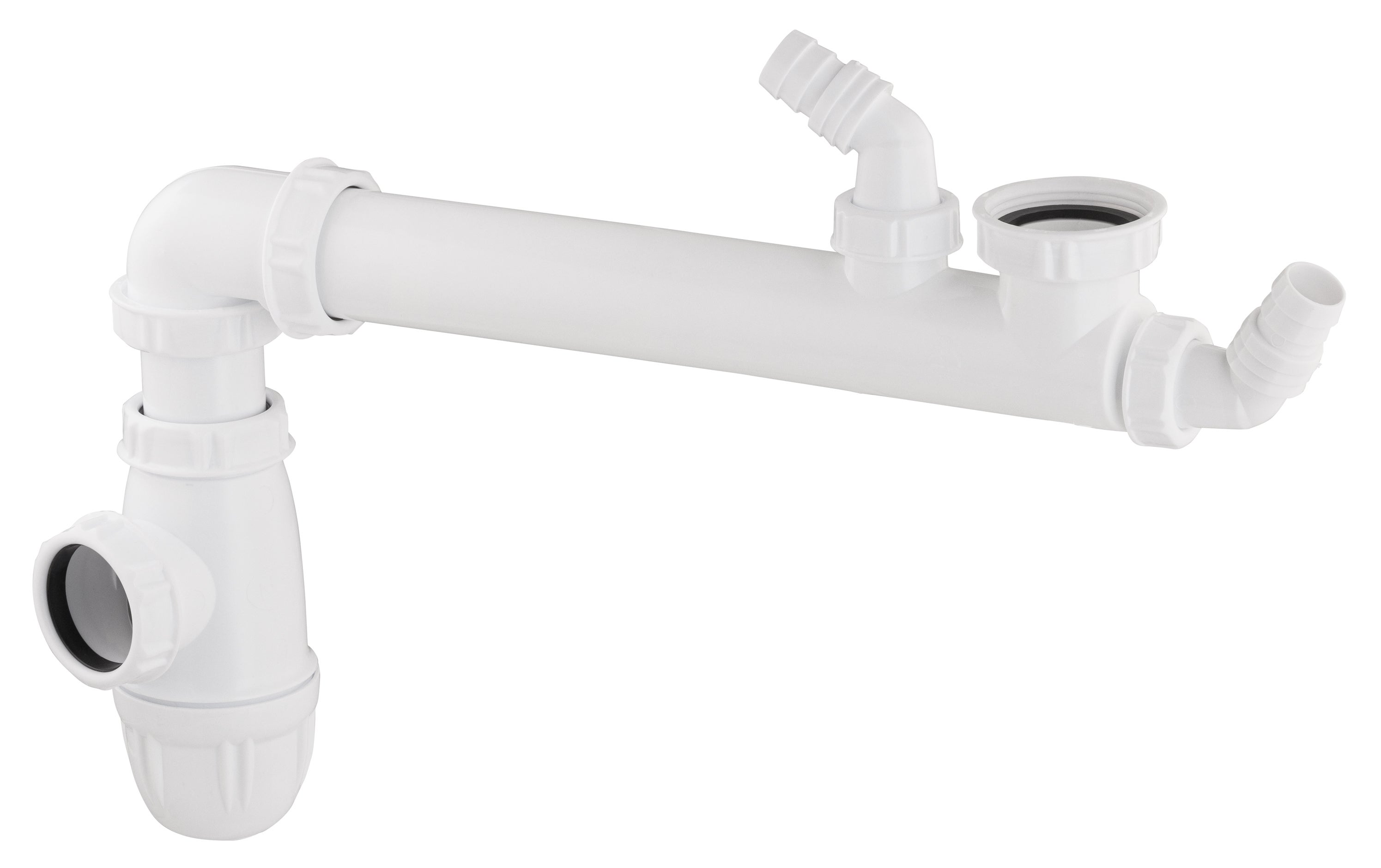 Tubo Doppia Testa Per Scarico Lavello E Vasca - Lunghezza Regolabile 200-800 Mm, Grigio, Con Connettori E Staffa