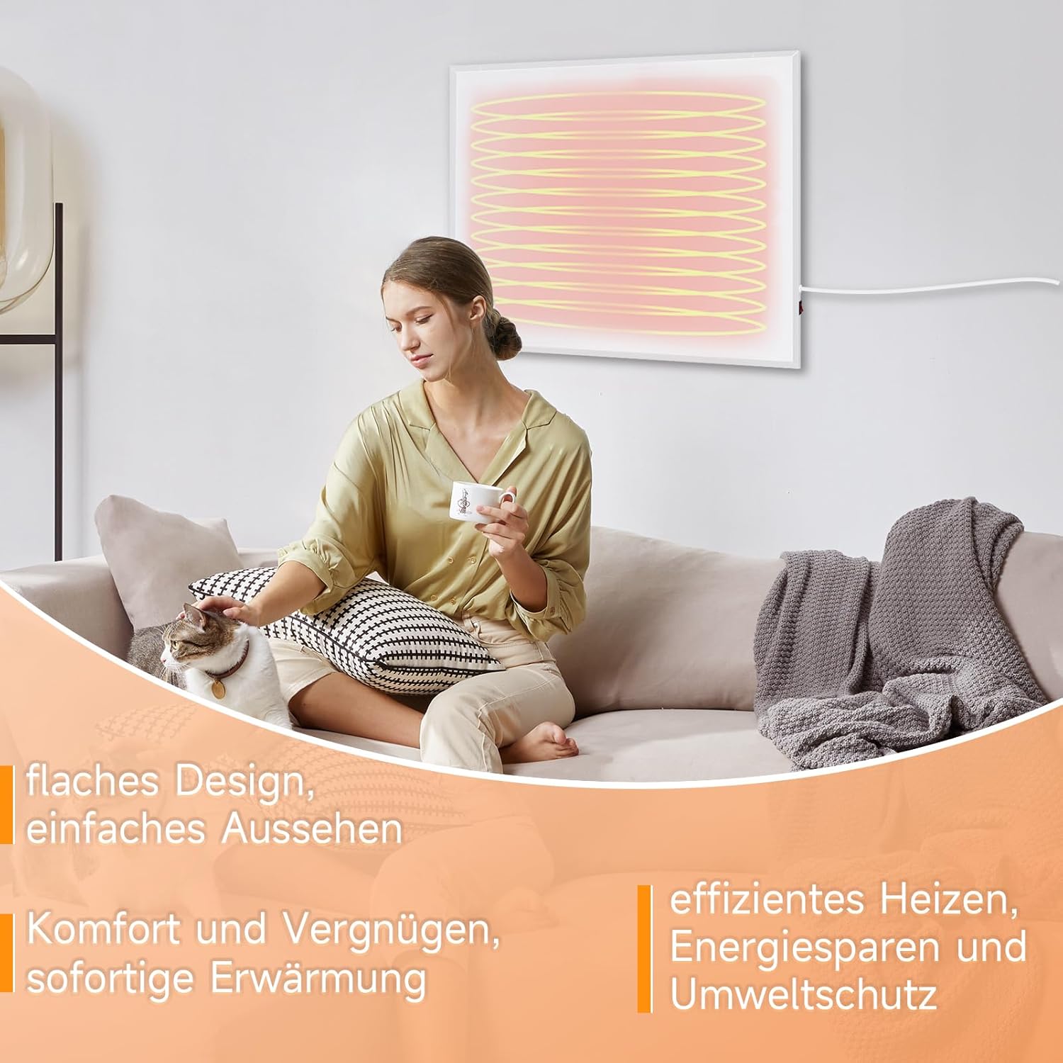 ZMH Aquecedor infravermelho de parede de 350W com eficiência energética e proteção contra sobreaquecimento para quarto/sala de estar - 2