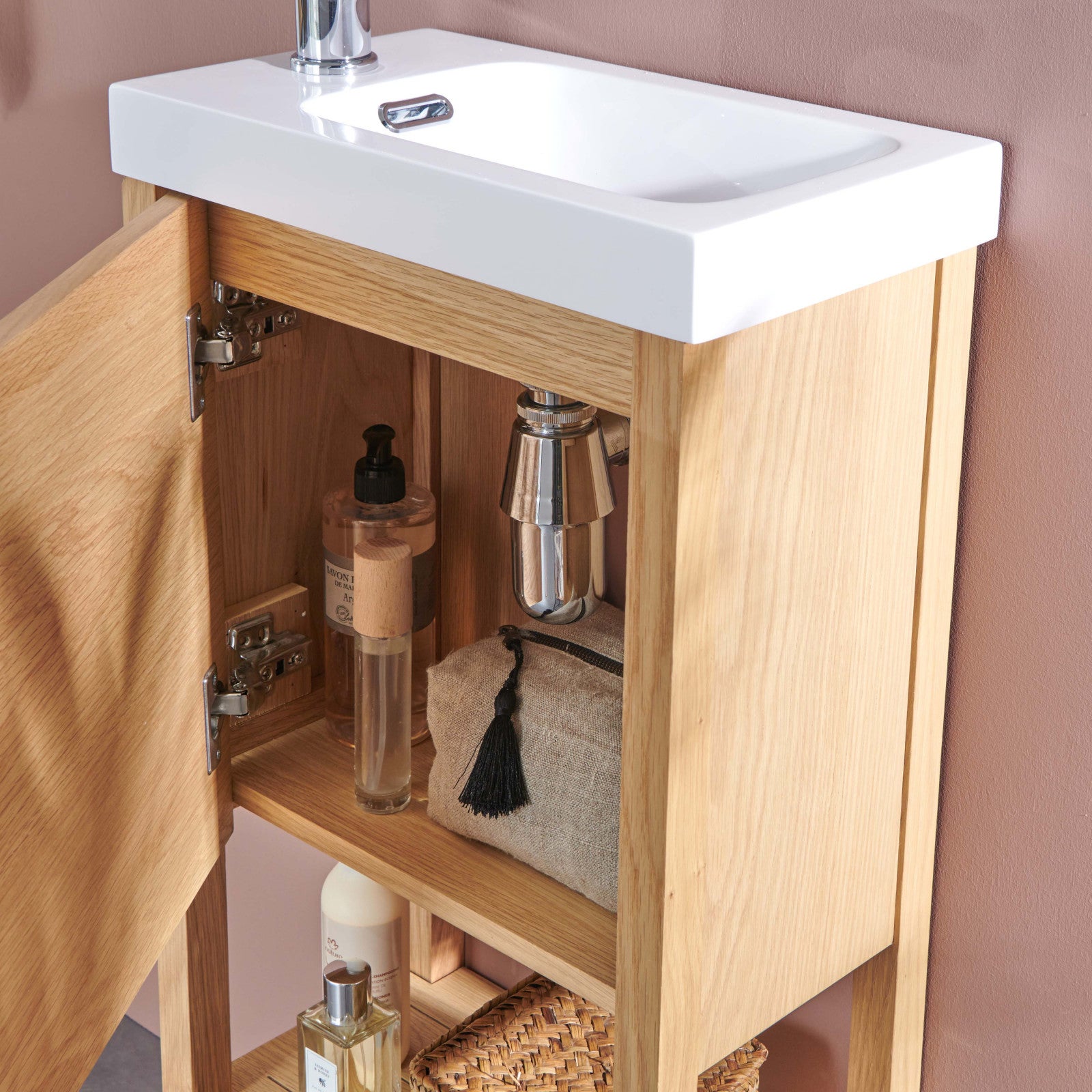 Meuble lave-mains ATOLL avec vasque blanche + miroir - 4