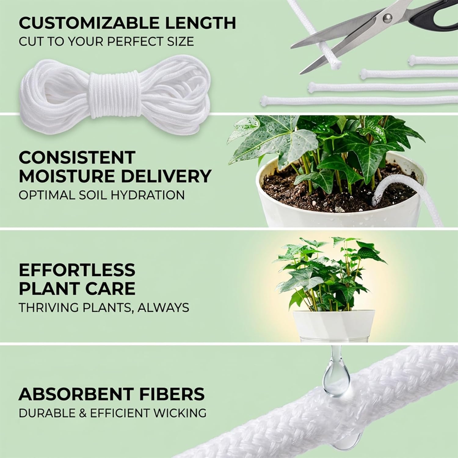 Cordon à mèche pour arrosage automatique des plantes – Mèche pour système d'arrosage DIY – Corde d'arrosage en coton – (2 rouleaux – 18 m) - 3