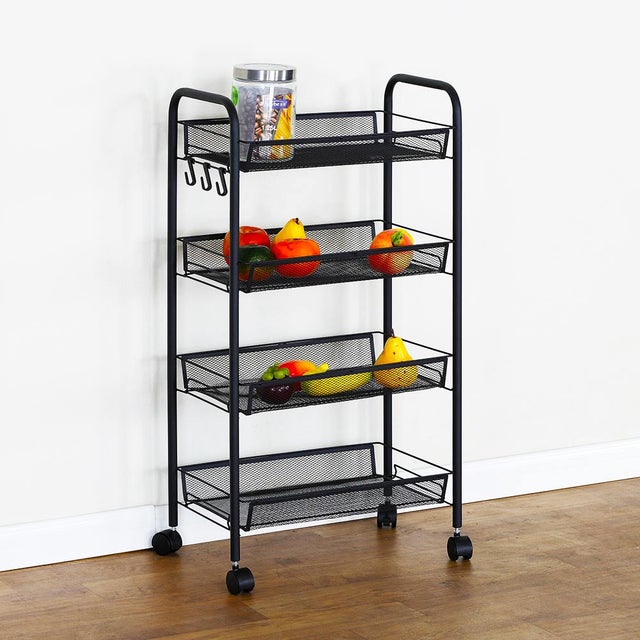 Carrello Portatutto Multiuso 5 Livelli Con Maniglia E Ruote – Organizzatore Rimovibile In PET Per Cucina, Bagno, Ufficio – Tubo Argento - 4