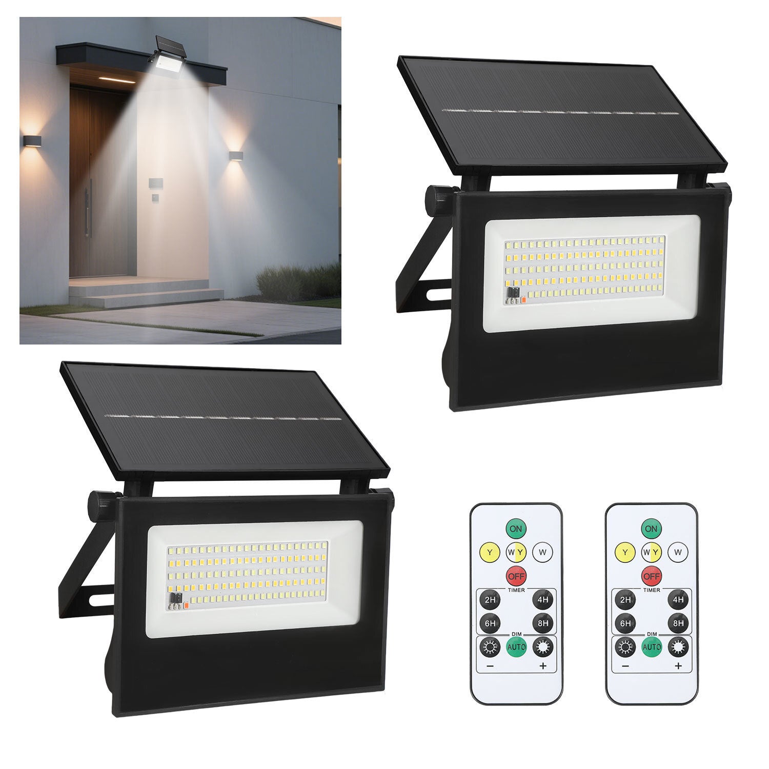 2X Zewnętrzna lampa solarna LED Lampa zewnętrzna IP65 Balkon Taras z czujnikiem ruchu
