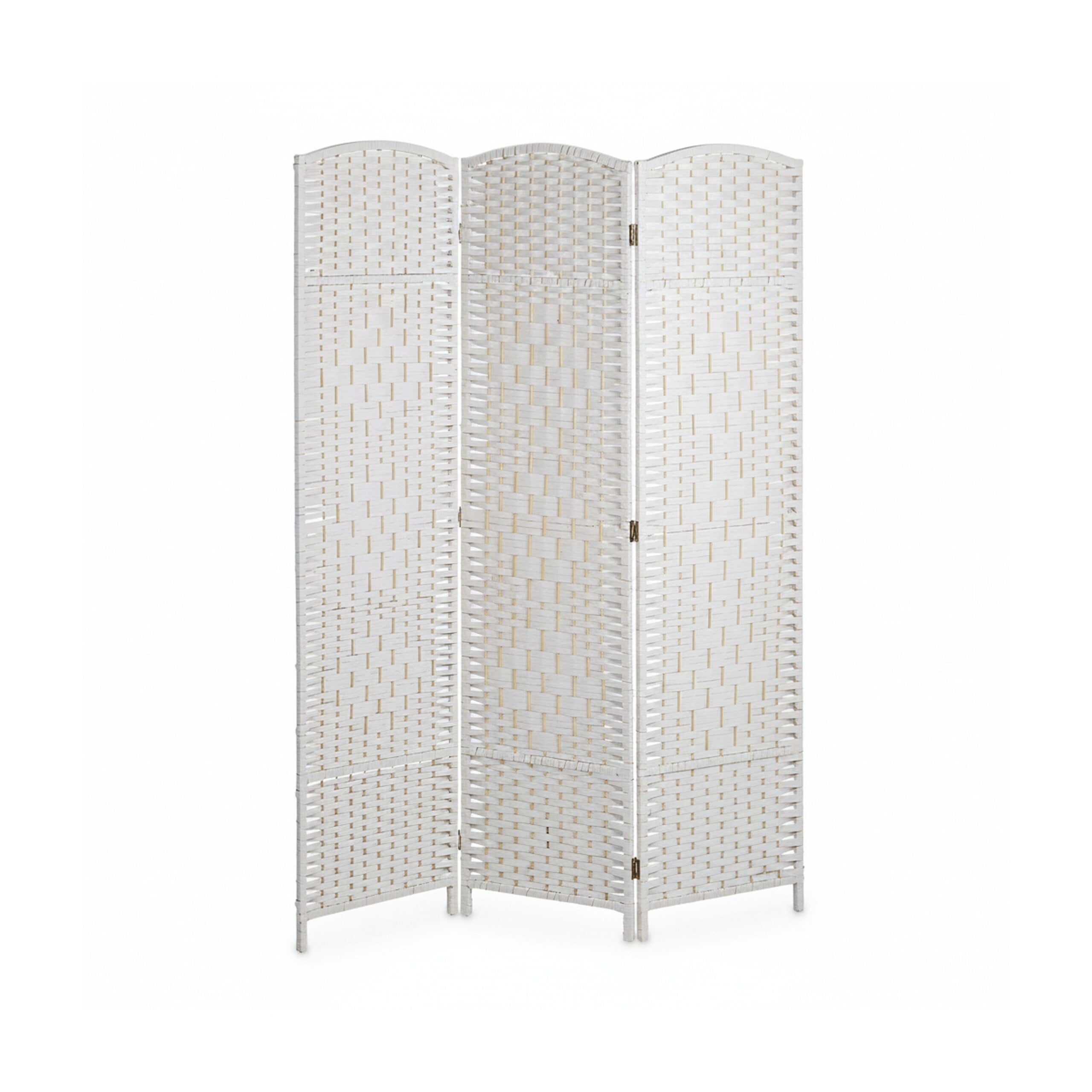 Paravent intérieur, 3 parties, HxL 170 x 120 cm, séparateur pliable, bois & corde papier, brise-vue, blanc, Relaxdays - 9