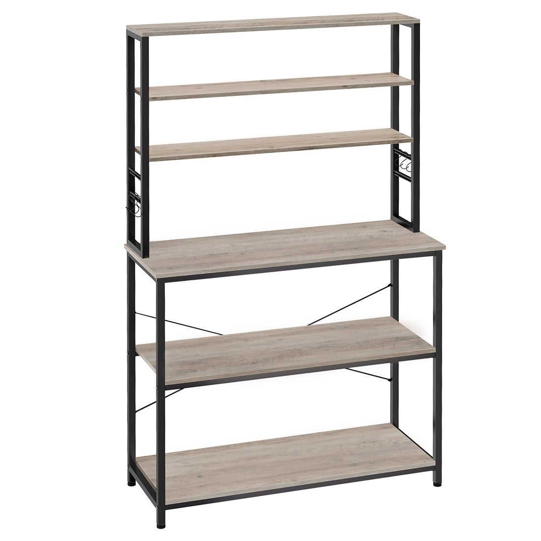Genérico Negro Estantería De Cocina 6 Niveles Estante Ajustable 6 Ganchos - Greige Y - Imagen 3