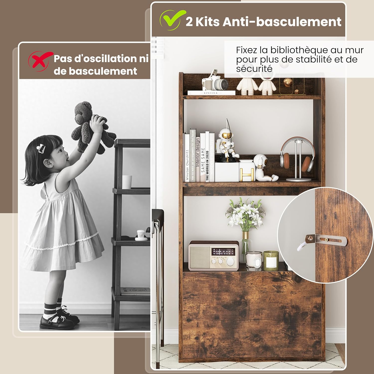 Libreria Aperta a 3 Ripiani, Scaffale Salvaspazio in Legno con Cassetto, Scaffale Portaoggetti Espositivo per Camera da Letto, Soggiorno, Cuci - 7