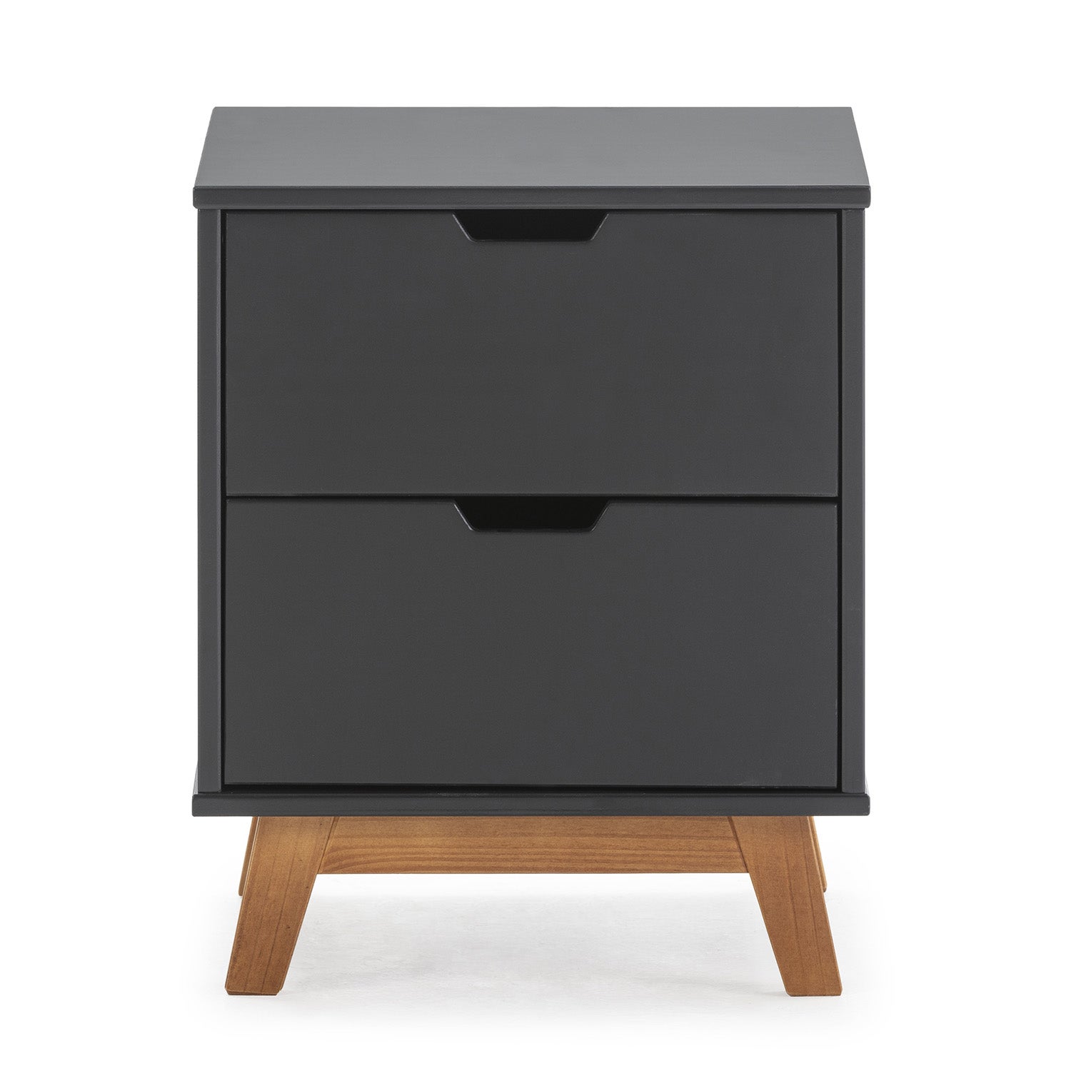 Mesita de Noche Miranda de 2 cajones Antracita, DM Lacado, Patas de Madera - 3