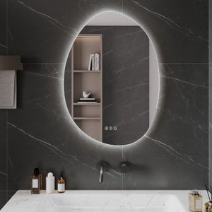 Miroir Ovale Salle De Bain Éclairé 40x60 Cm - Lumière 3 Couleurs, Anti Buée, IP44 - Installation Murale