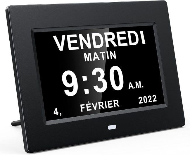 Horloge Numérique Calendrier 7 Pouces LEMNOI - Idéale Alzheimer & Personnes Âgées (Blanc)
