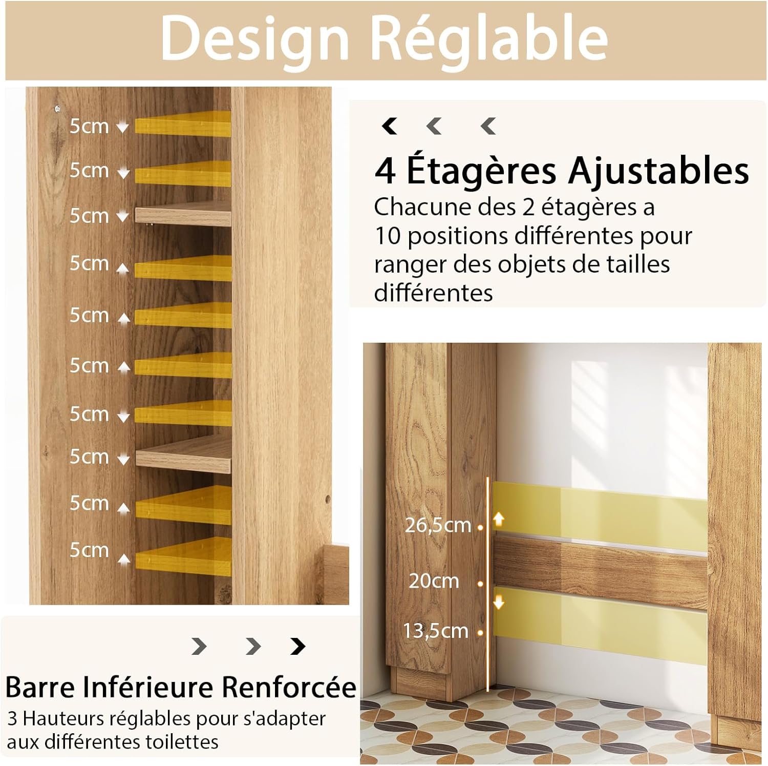 Meuble WC Au-Dessus de Toilettes/Meuble de Rangement- 18 x 87,5 x 98 cm (Naturel) - 5