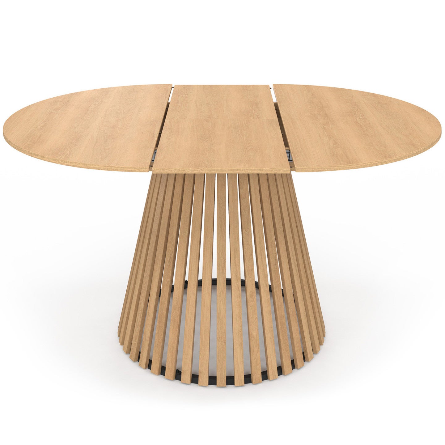 Table à manger extensible ronde CARMEN 4-8 personnes pied bois en lattes et plateau bois 110 - 150 cm - 3