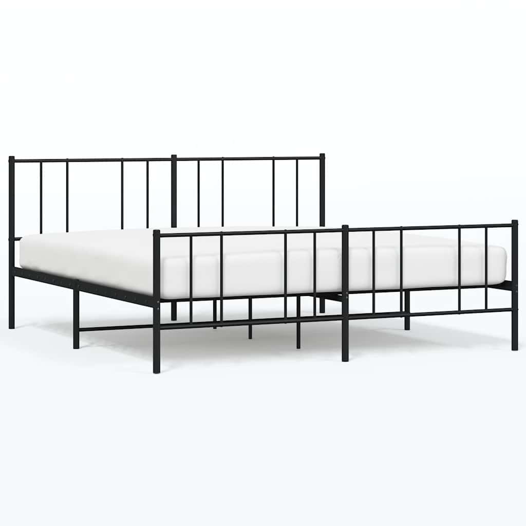 Estructura de cama sin colchón con estribo, de metal negro, para dormitorio, 193 × 203 cm - 2