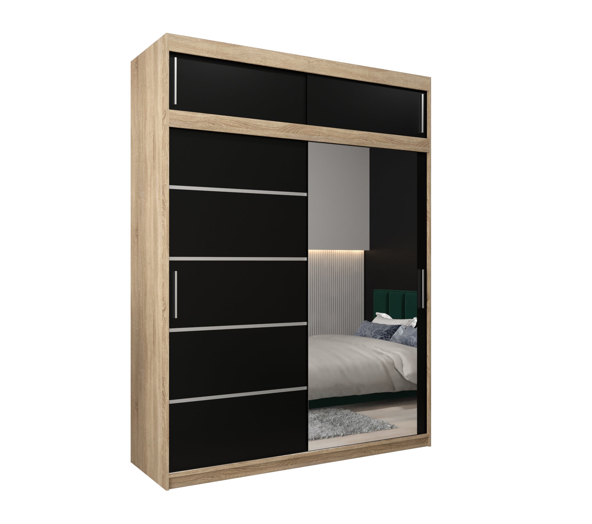Szafa przesuwna z nadstawką garderoba Verona 2 180 x 62 x 240 cm Sonoma + Czarny - Abiks Meble