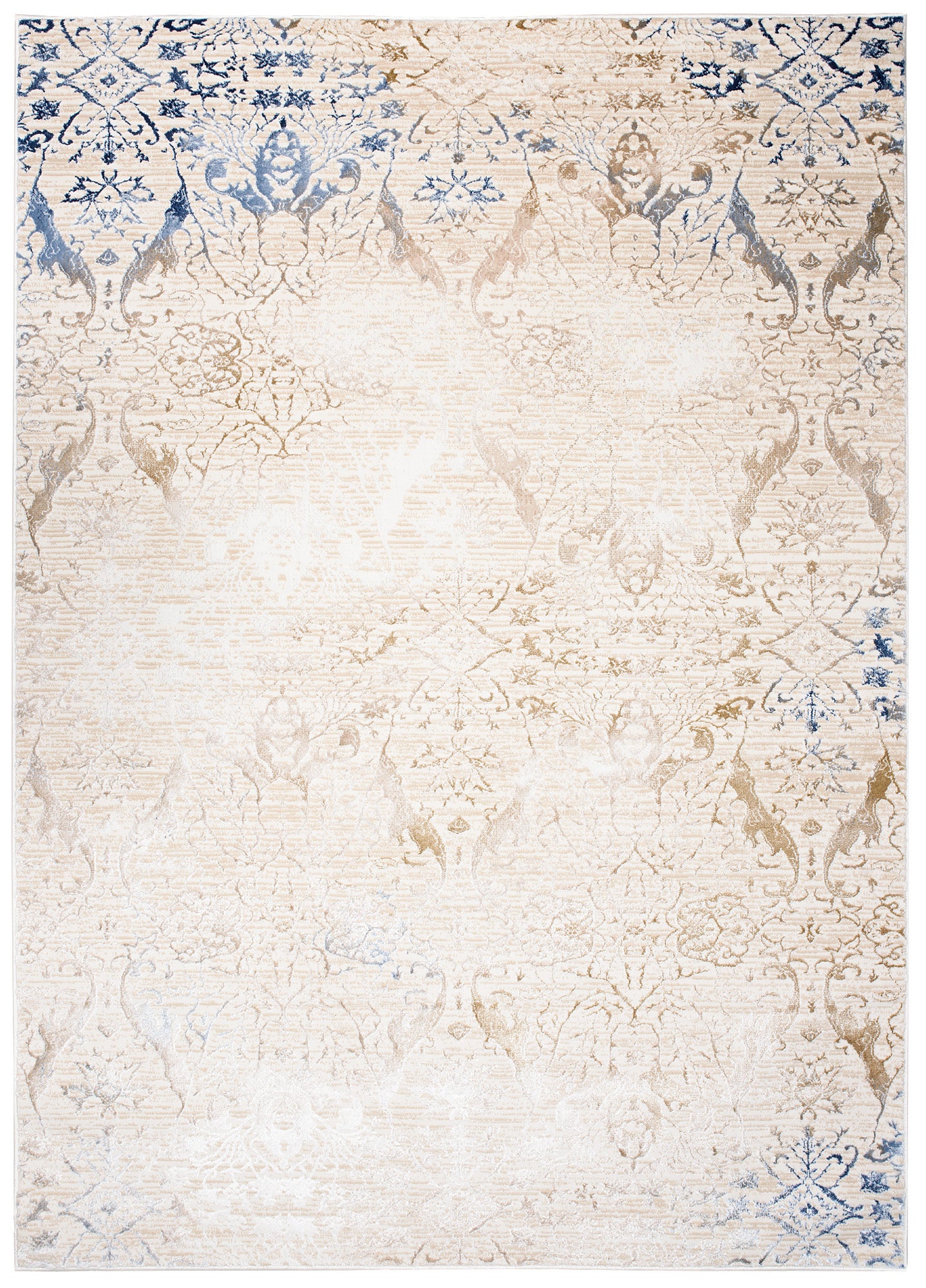 TAPISO Hera Tapis Salon Chambre Brillant Crème Beige Bleu Vintage Ornamental Floral Moucheté Effet 3D OEKO-TEX 80 x 150 cm - 2