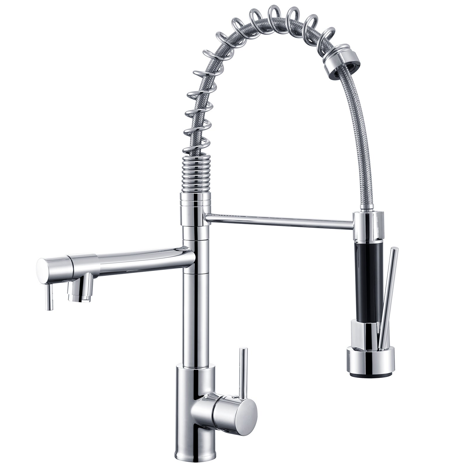 Grifo de cocina con ducha extraíble, mezclador de cocina cromado, grifos de latón, grifo de fregadero de 2 chorros - 5