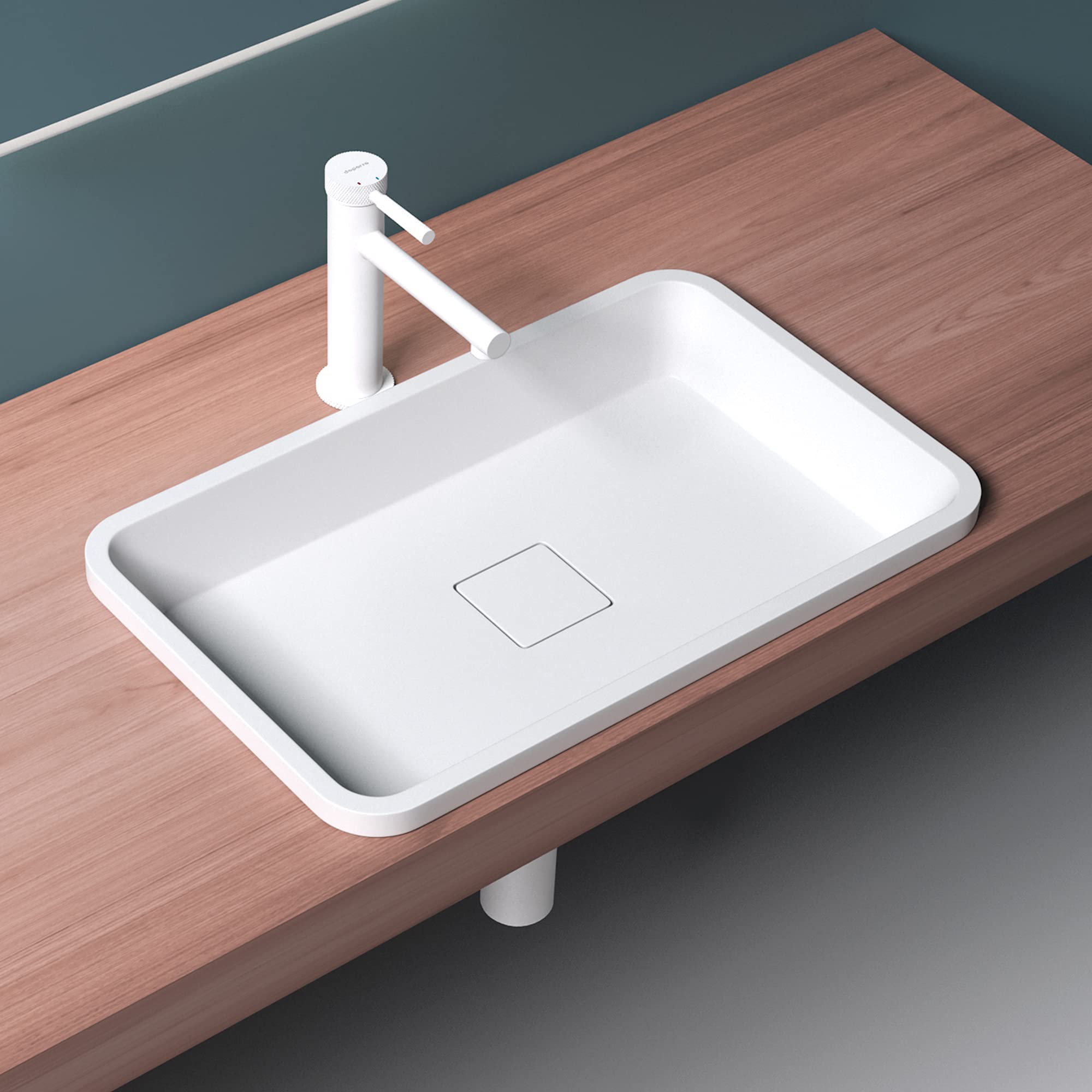 Vasque à Encastrer, Lavabo Rectangulaire, Lave Mains Blanc Mat en Résine, 53x33x10,5cm, sans Trop-Plein, Cache-Bonde Inclus, Col104 Mai & Mai - 8