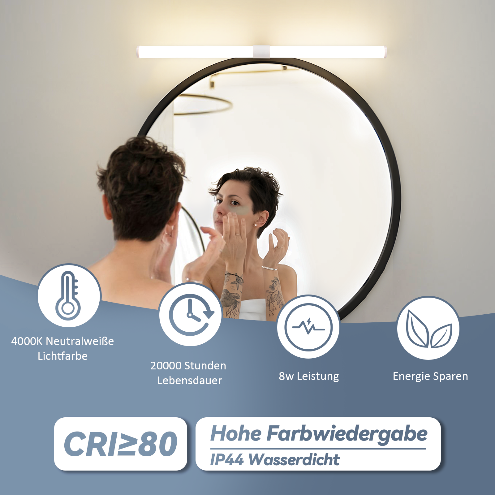 ZMH Lámpara LED para espejo de baño, blanca, 8 W, 4000 K, 60 cm - 7