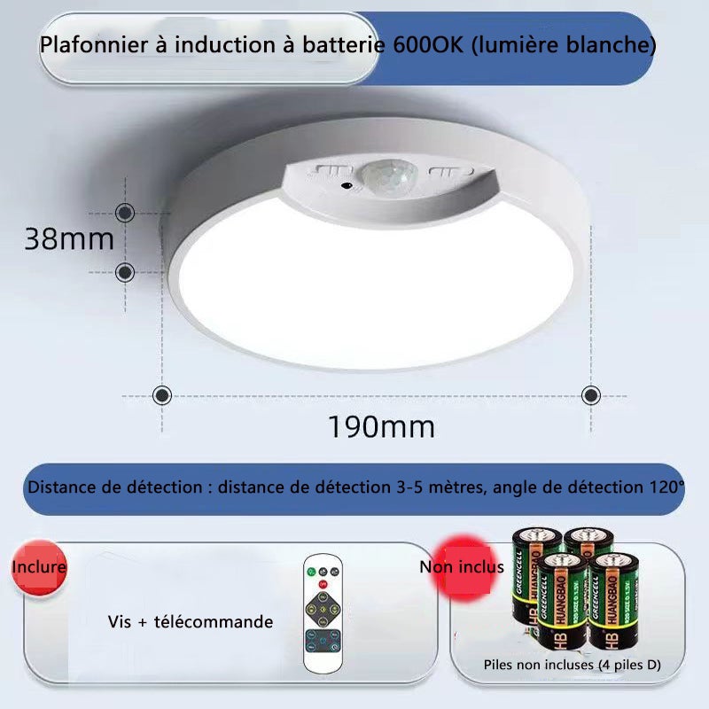 Plafonnier à piles, lumière LED avec détecteur de mouvement, pour cuisine, chambre, salle de bain, couloir, garage, avec télécommande - 4