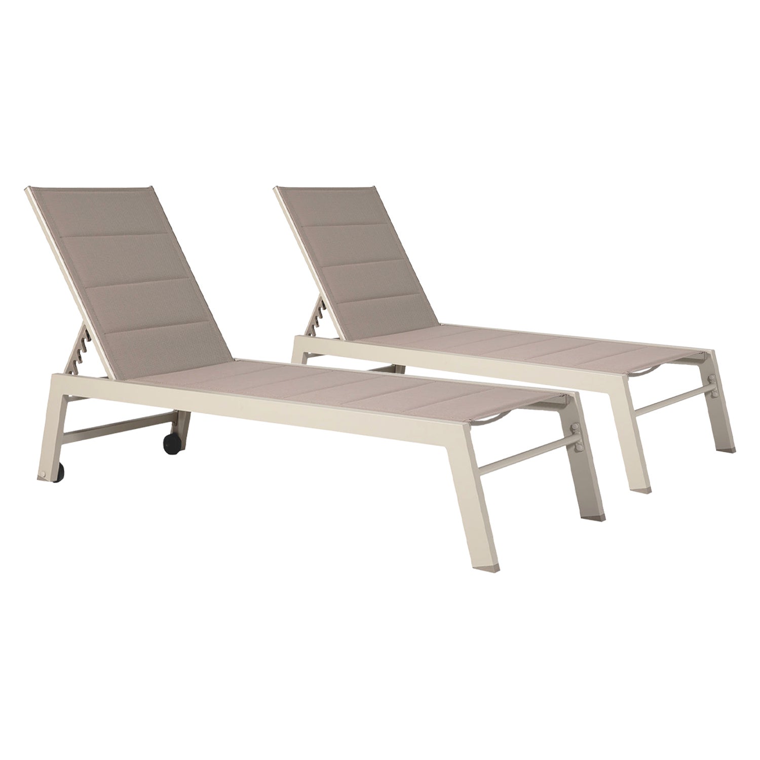 Lot de 2 bains de soleil BARBADOS en textilène taupe - aluminium taupe - 2