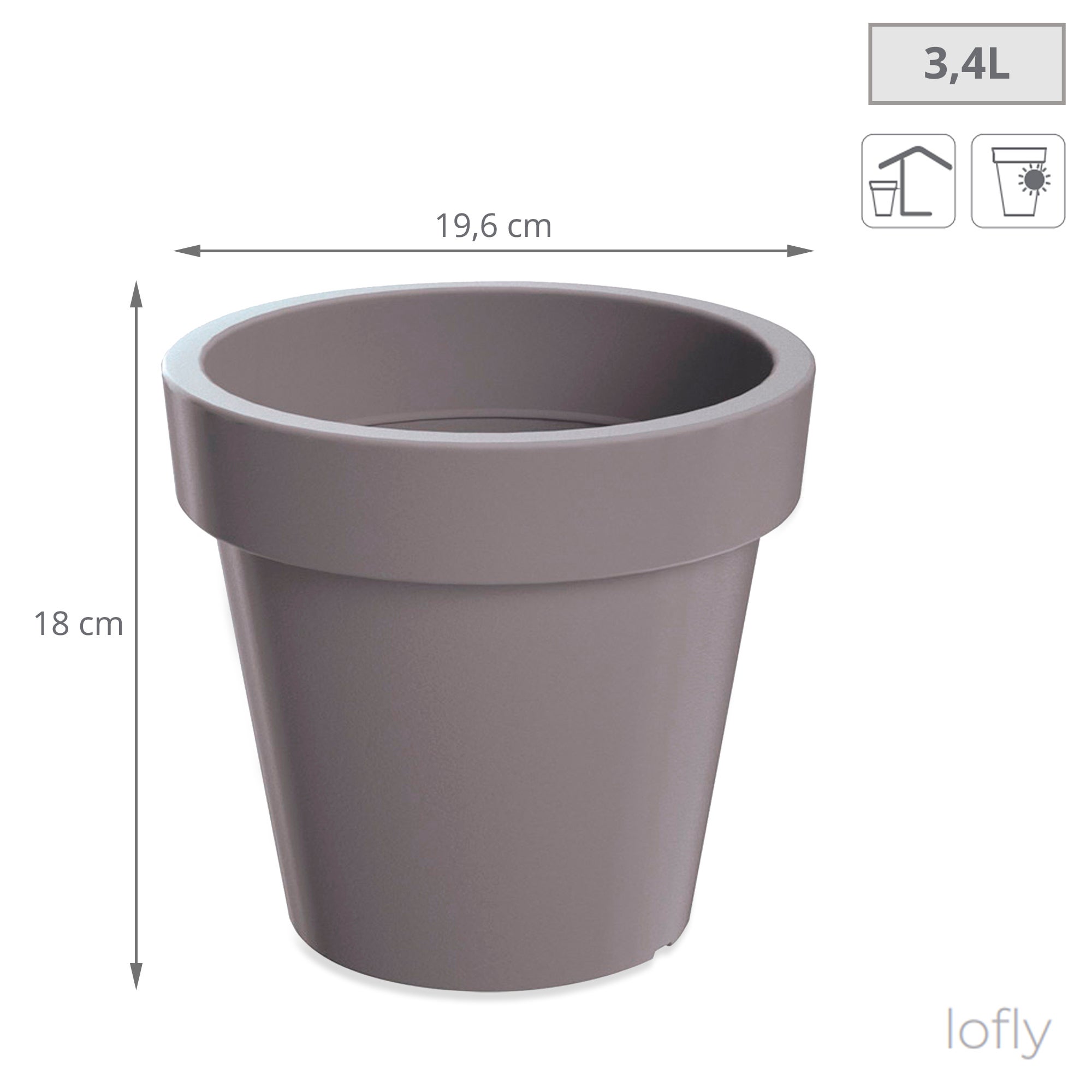 Vaso Lofly Con Sottovaso | Grigio Opaco | Altezza 12 Cm | Plastica Resistente