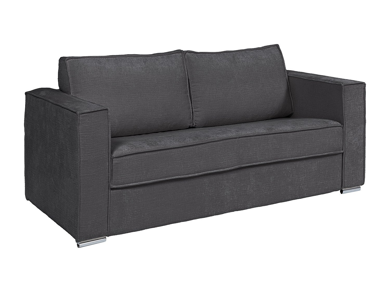 Kanapa 4-osobowa rozkładana z szenilową tapicerką szary antracytowy - Miejsce do spania z szerokimi listewkami 160 cm - Materac 18 cm - LORETO