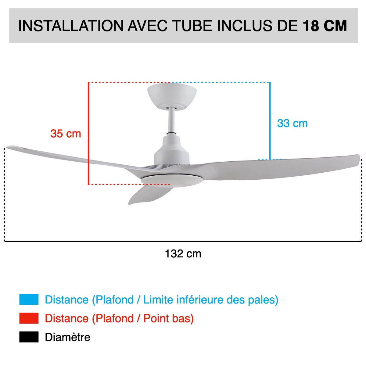 Rallonge Blanche 60 Cm Pour Brasseur D'air Fanelite - Diamètre 21 Mm, Compatible FANDC52LN/FANDC52N, Extensions Câbles Incluses