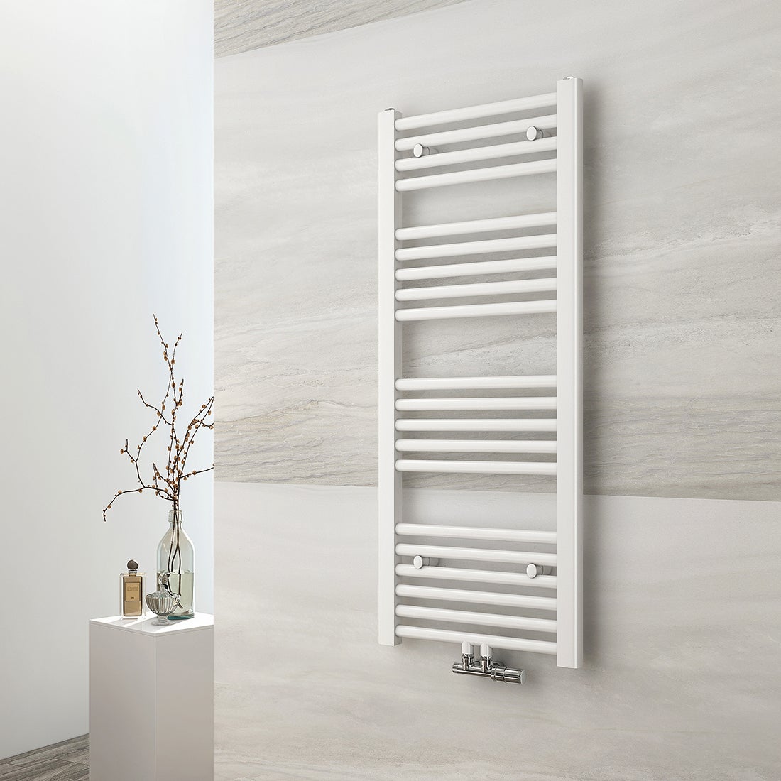 EMKE Grzejnik Łazienkowy 356W, 100x40 cm, 6 bar, do 3 m² – Biały