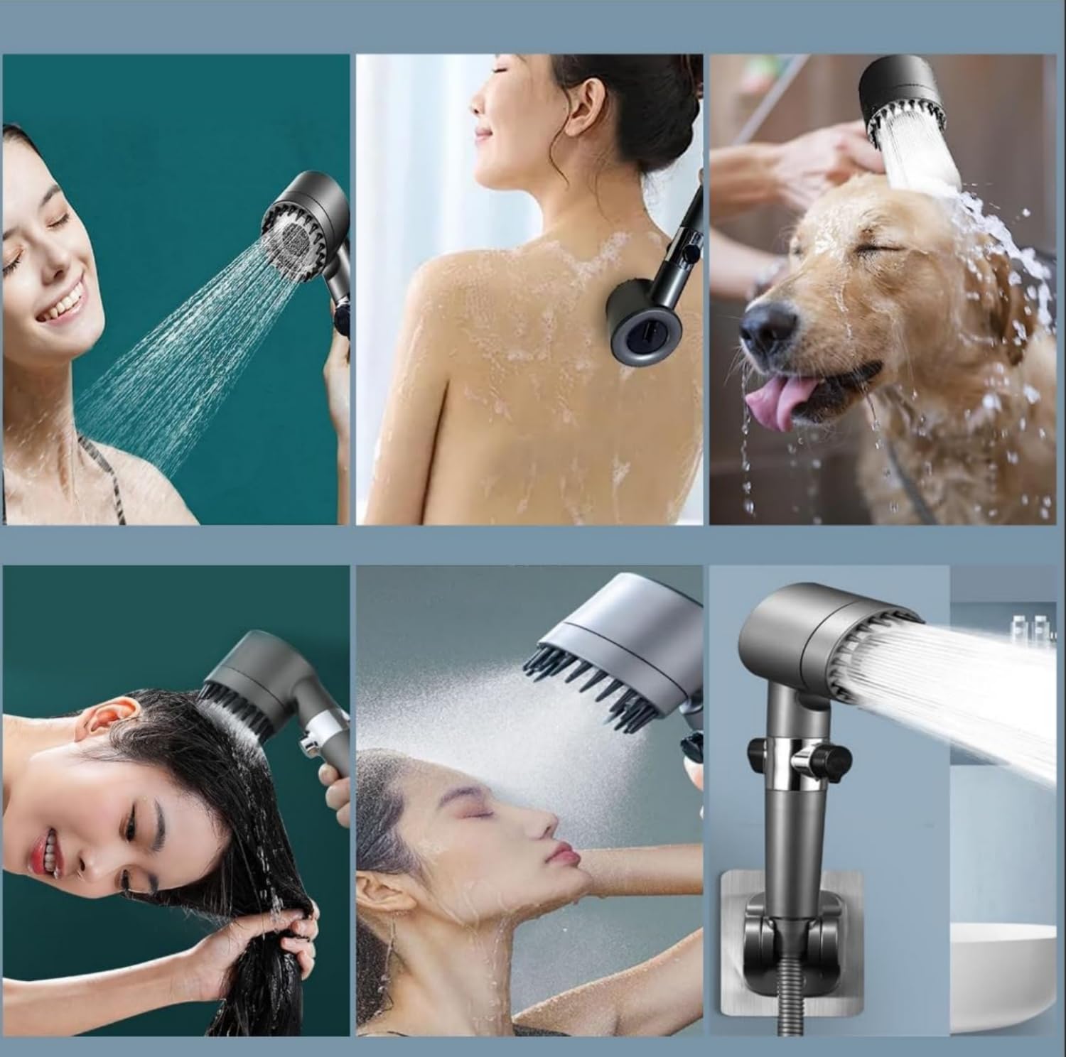 NICOLA Pommeau de Duche Haute Pression, Pommeau de Duche Economie Deau avec Tuyau Douche 1.5M et Support de Douche, Salle de Bain Réglable à 3 Modes - 7