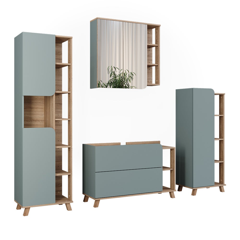 Vicco Zestaw mebli łazienkowych Karen, Sonoma/niebieski, 4 części