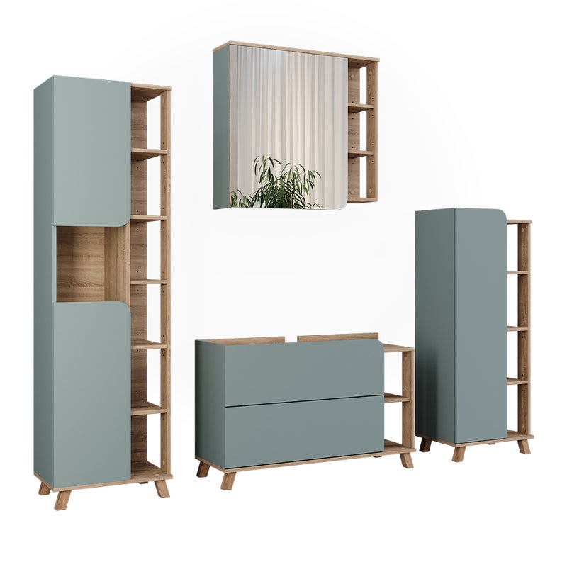 Vicco Zestaw mebli łazienkowych Karen, Sonoma/niebieski, 4 części