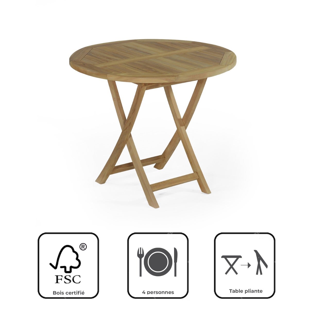 Tavolo rotondo pieghevole in teak massiccio Adomée ø 90 cm - 8