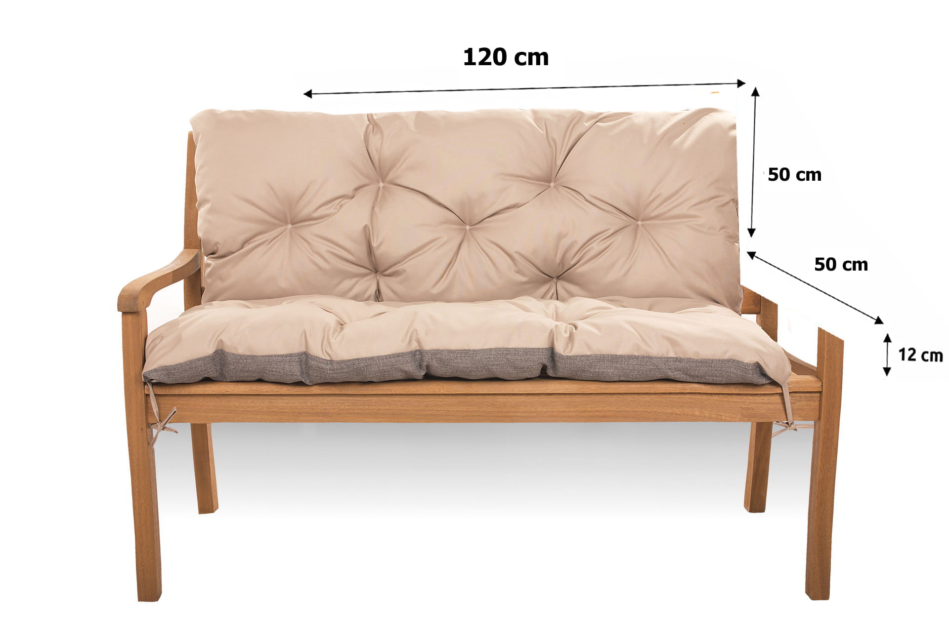 Cojín de banco 120x50x50cm, cojín de jardín para columpio Beige, cojín de jardín, cojín de paleta, cojín de jardín para banco de exterior - 2