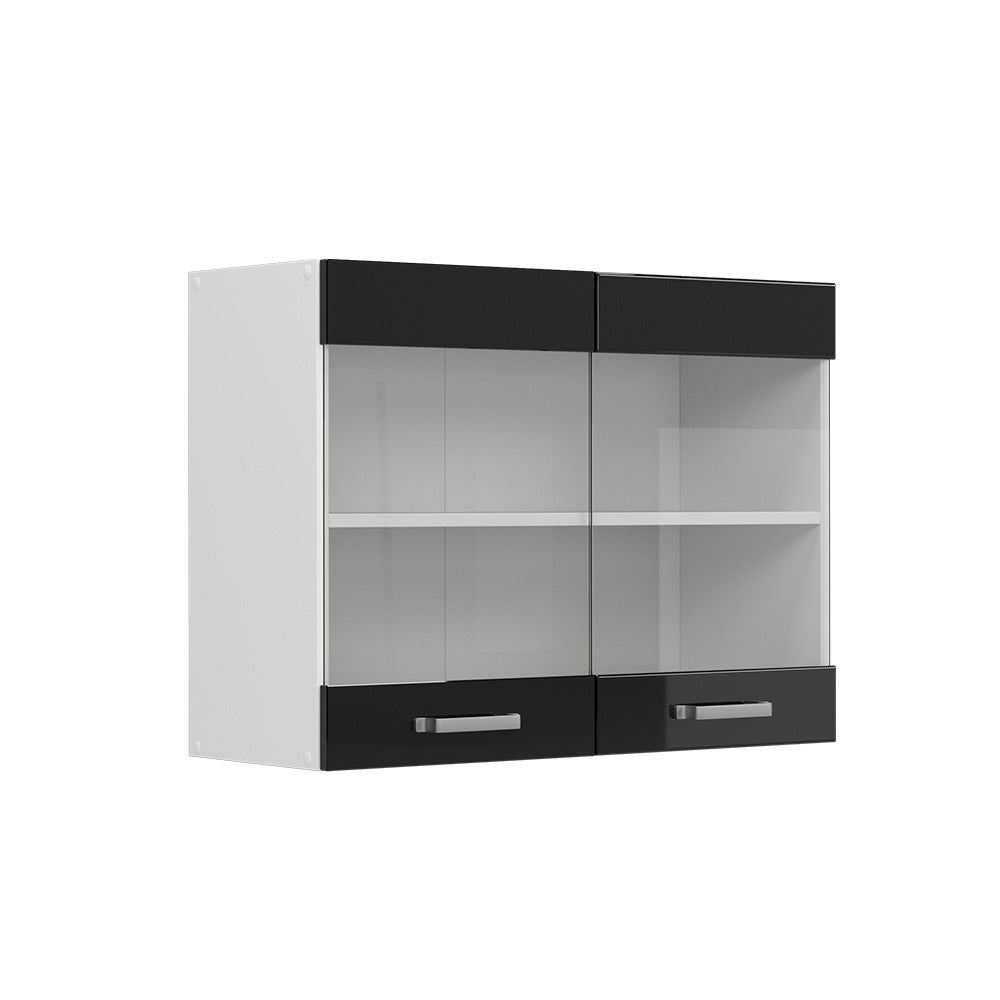 Vicco Uniwersalna szafka ścienna R-Line, Czarny wysoki połysk, 80 cm z drzwiami szklanymi