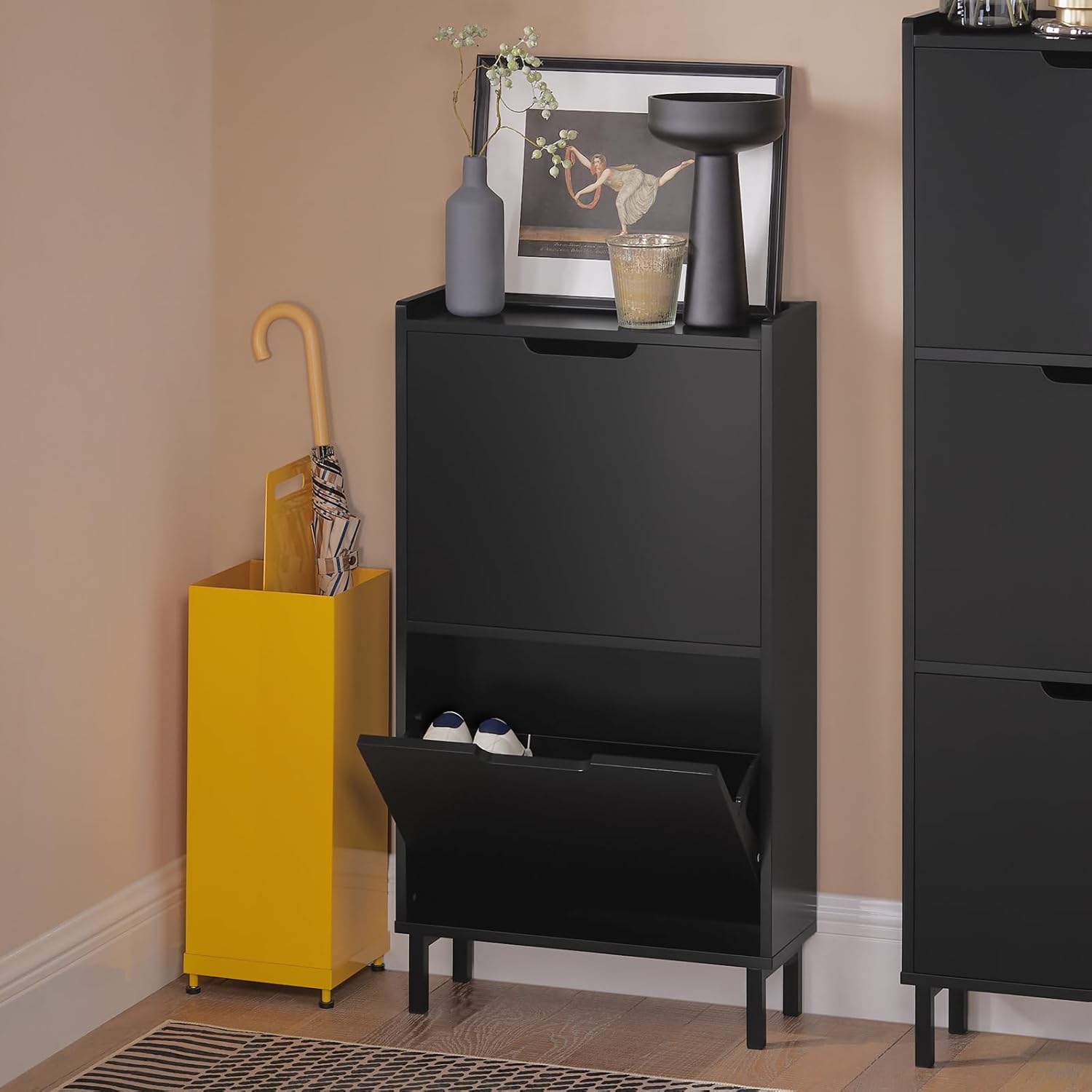 SoBuy Meuble à Chaussures Meuble de Rangement à Chaussures avec 2 Abattants Meuble d'Entrée – Noir, FSR151-SCH - 2