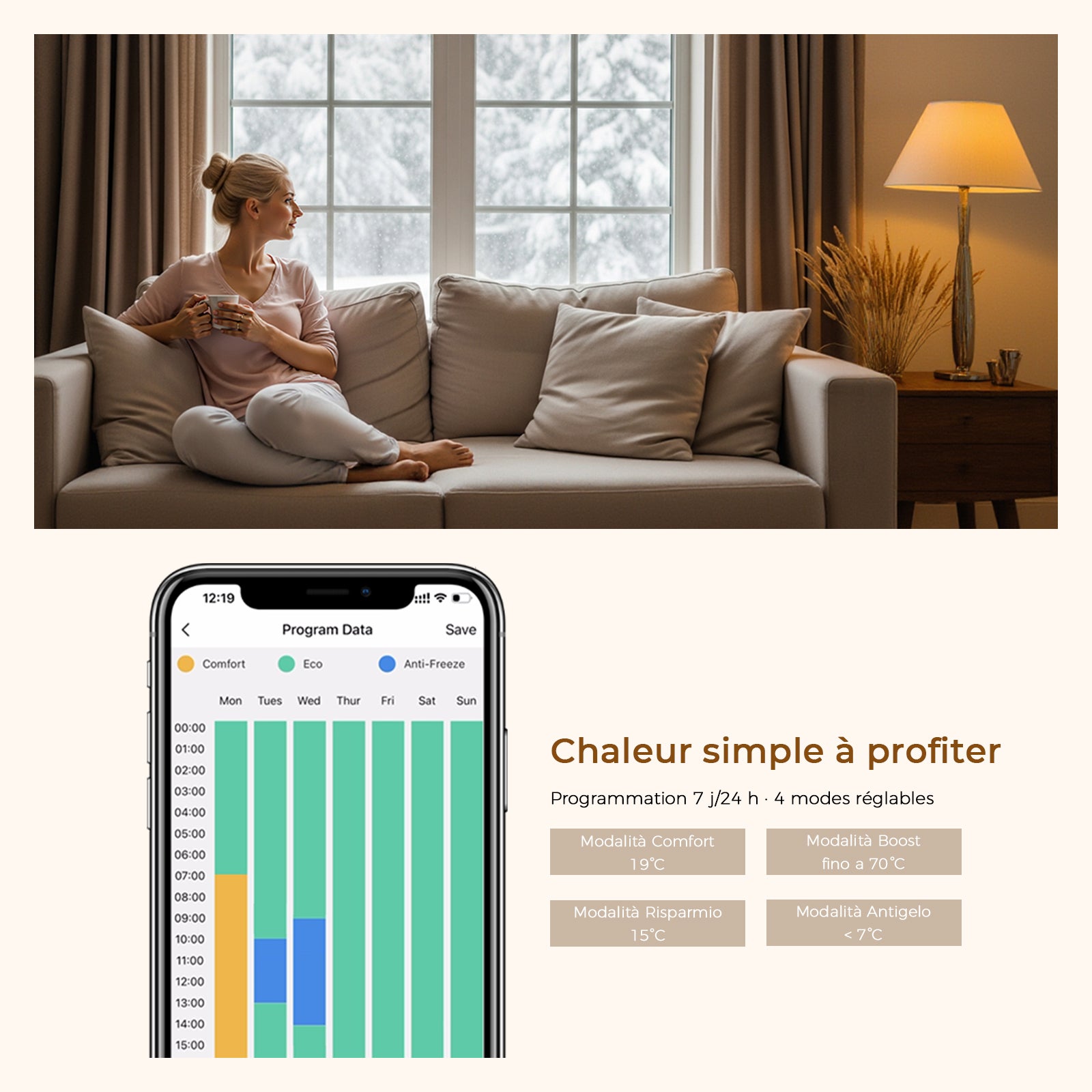 S'AFIELINA Sèche-serviettes électrique connecté WiFi avec thermostat digital, tige chauffante programmable, Anthracite,132 x 60 cm 800Watts - 2