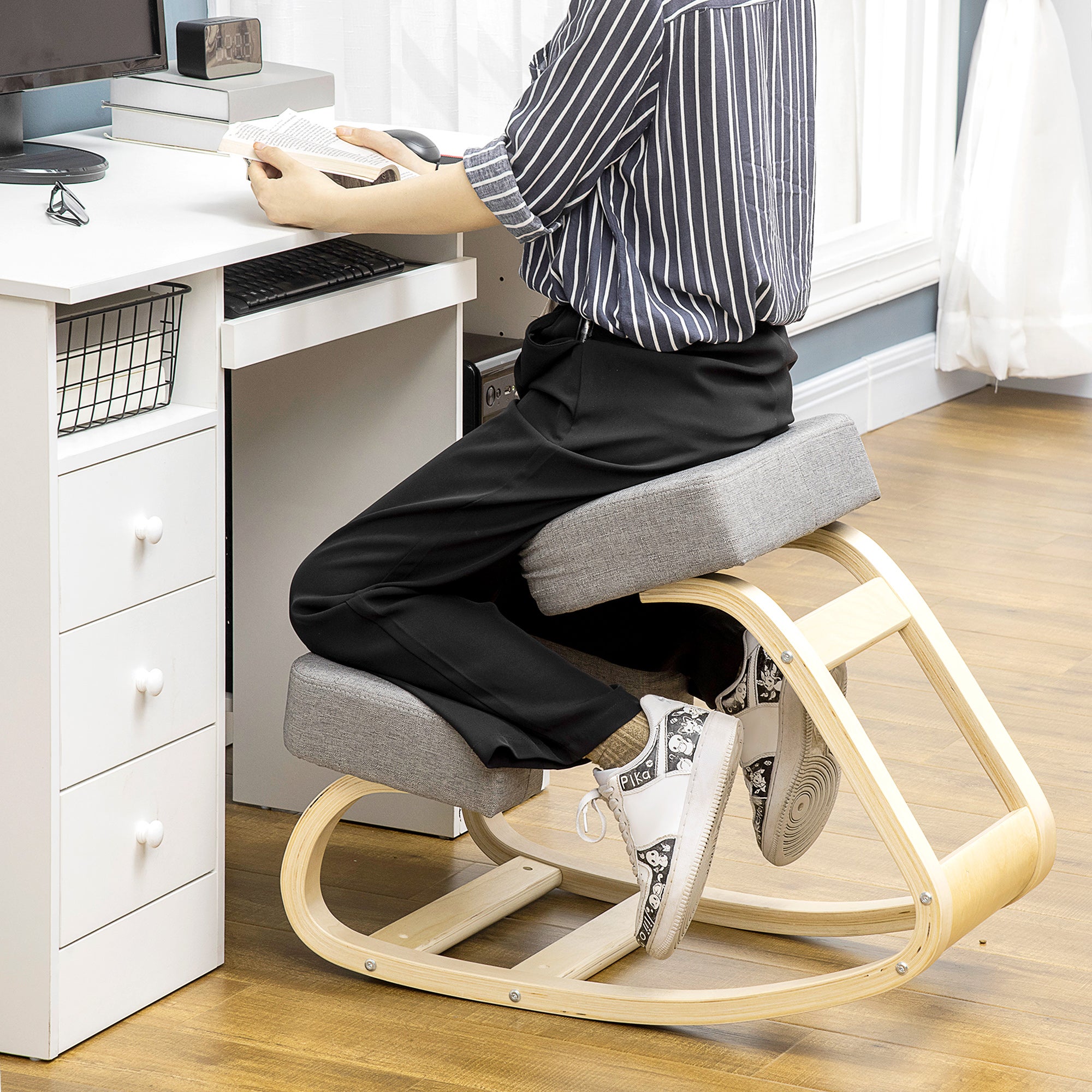 Silla ergonómica de arrodillarse de madera de abedul con cojín ...