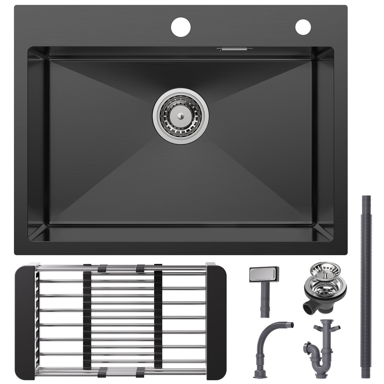 Cecipa max Évier de Cuisine 1 Cuve Inox 60×45×18 cm - Noir Évier 1 Bac avec Panier de Drainage - Évier de Cuisine Grande Capacité,EU Modèle - 3