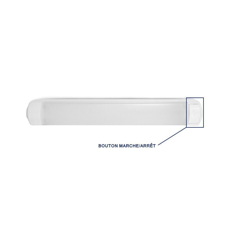 Réglette Salle de Bain S19 - ABS Blanc - IP44 - Bouton & Prise - 439mm - 2