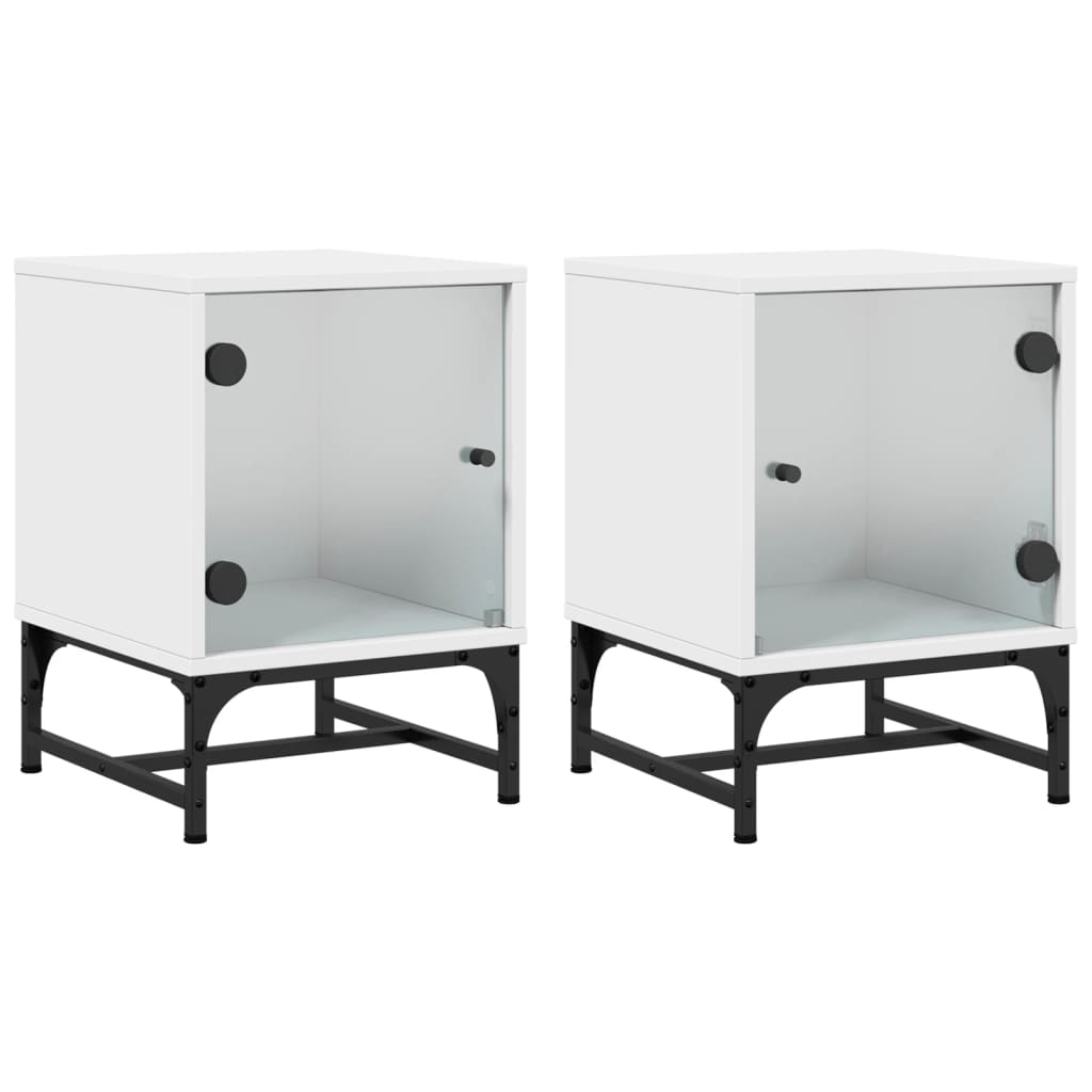 Tables de chevet avec portes vitrées 2 pièces blanches 35 x 37 x 50 cm - 2