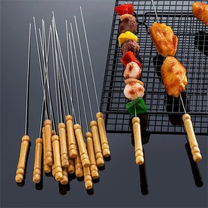 10 PCS szaszłyki ze stali nierdzewnej stalowe szaszłyki do użycia żelazne szaszłyki grill Camping na zewnątrz - narzędzia kuchenne