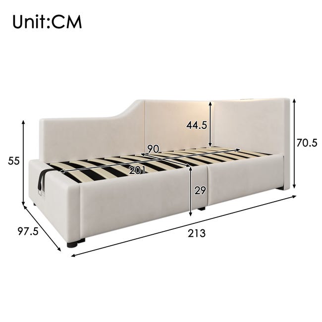 Divano Letto Imbottito 90x200 Cm - Con Luci LED, Vano Portaoggetti Idraulico, Rete A Doghe - Foto 13