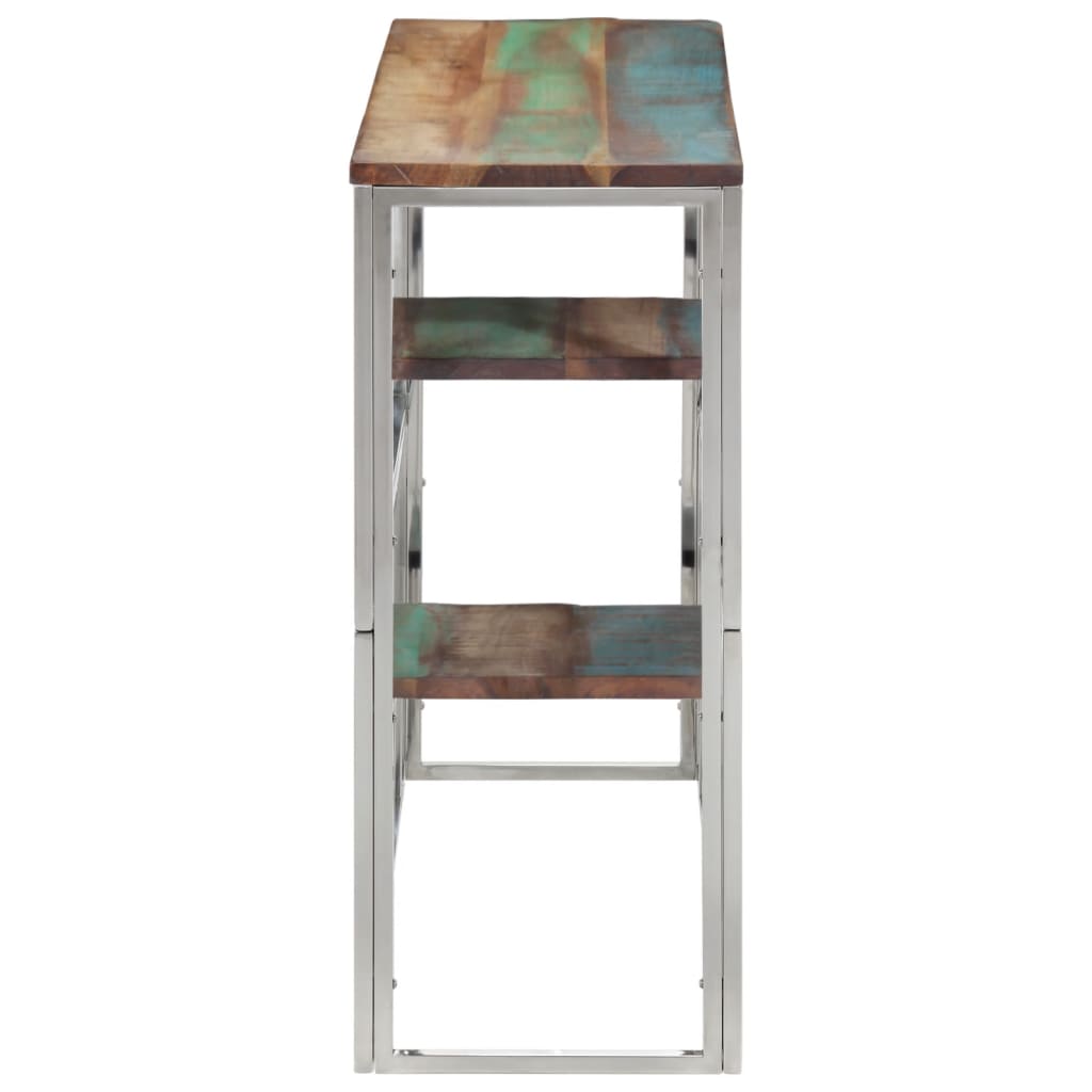 Table console argenté acier inoxydable/bois massif récupération - 3