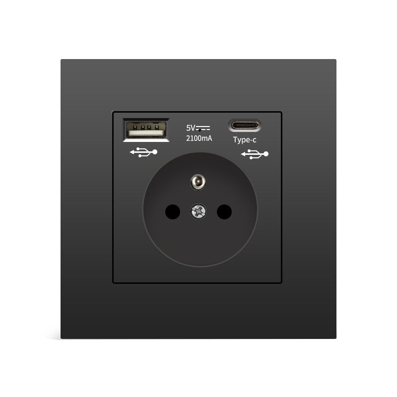 Gniazdo ścienne z USB i typem C, 5 V 2100 mA, Schukode AC, gniazdo PC z USB (maks. 2,1 A), odpowiednie do smartfonów i tabletów